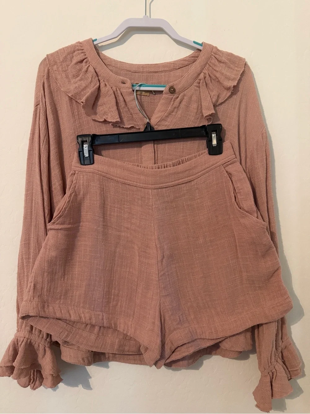 Free People Rose Dust Gauze Lounge Set, Shirt & Shorts, Small NWOT